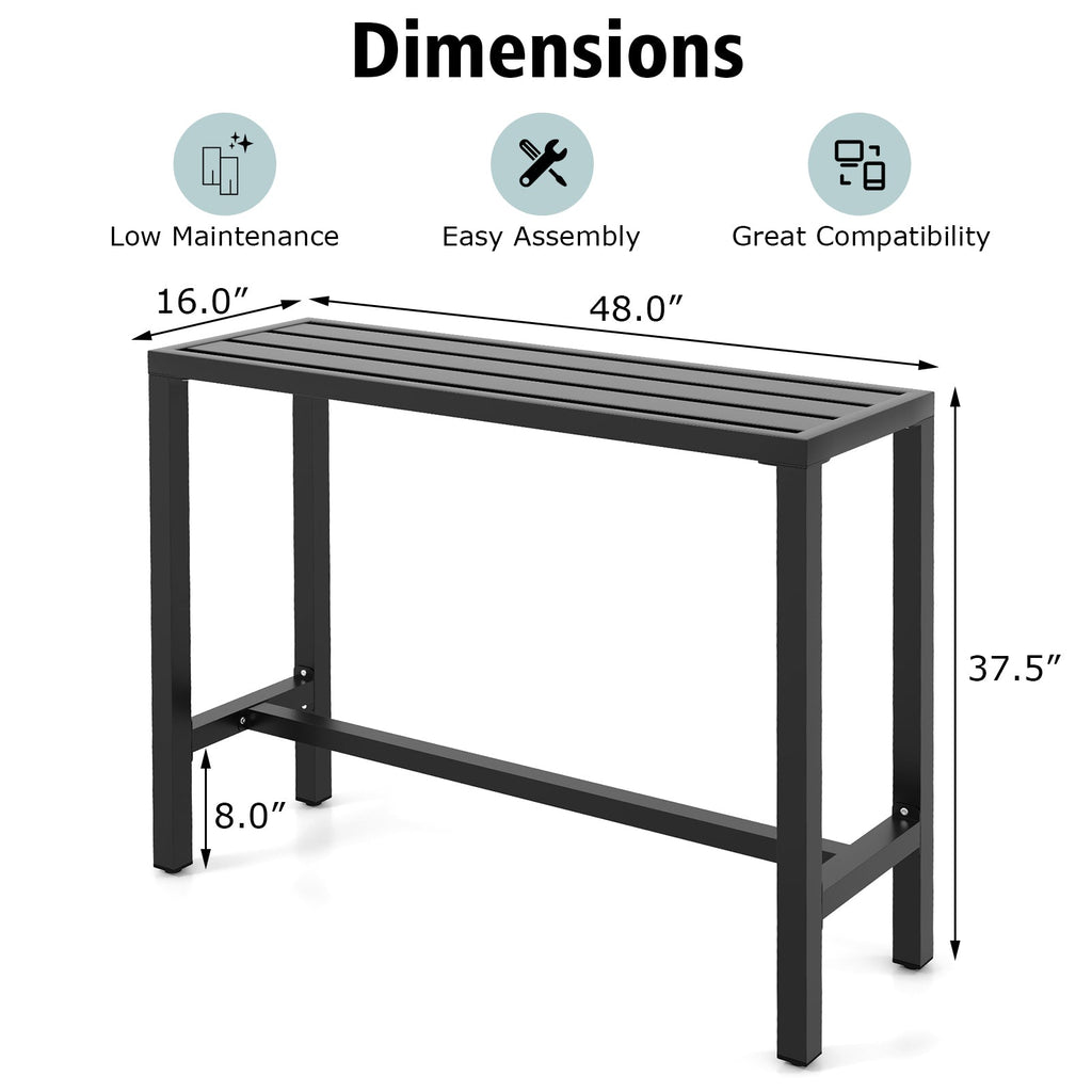 48/55 Inch Outdoor Bar Table with Waterproof Top and Heavy-duty Metal Frame