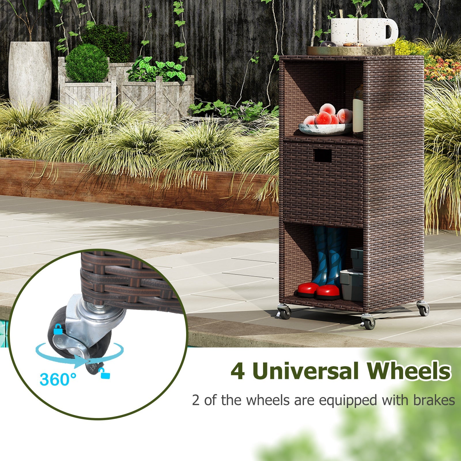 Outdoor Storage Cabinet with Drawer and 3 Shelves for Backyard