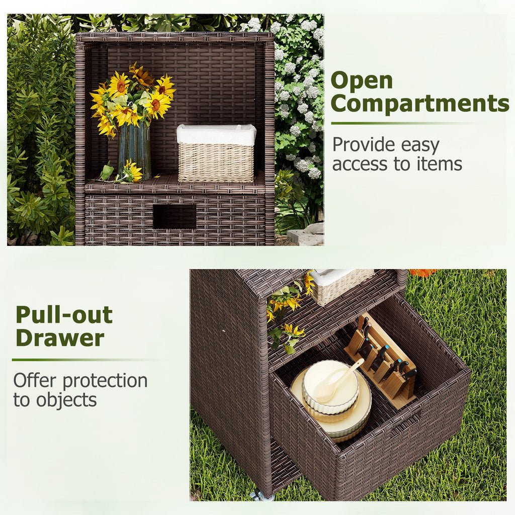 Outdoor Storage Cabinet with Drawer and 3 Shelves for Backyard