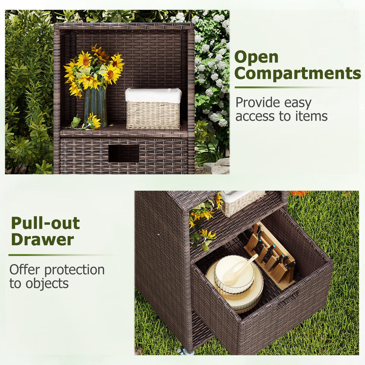 Outdoor Storage Cabinet with Drawer and 3 Shelves for Backyard