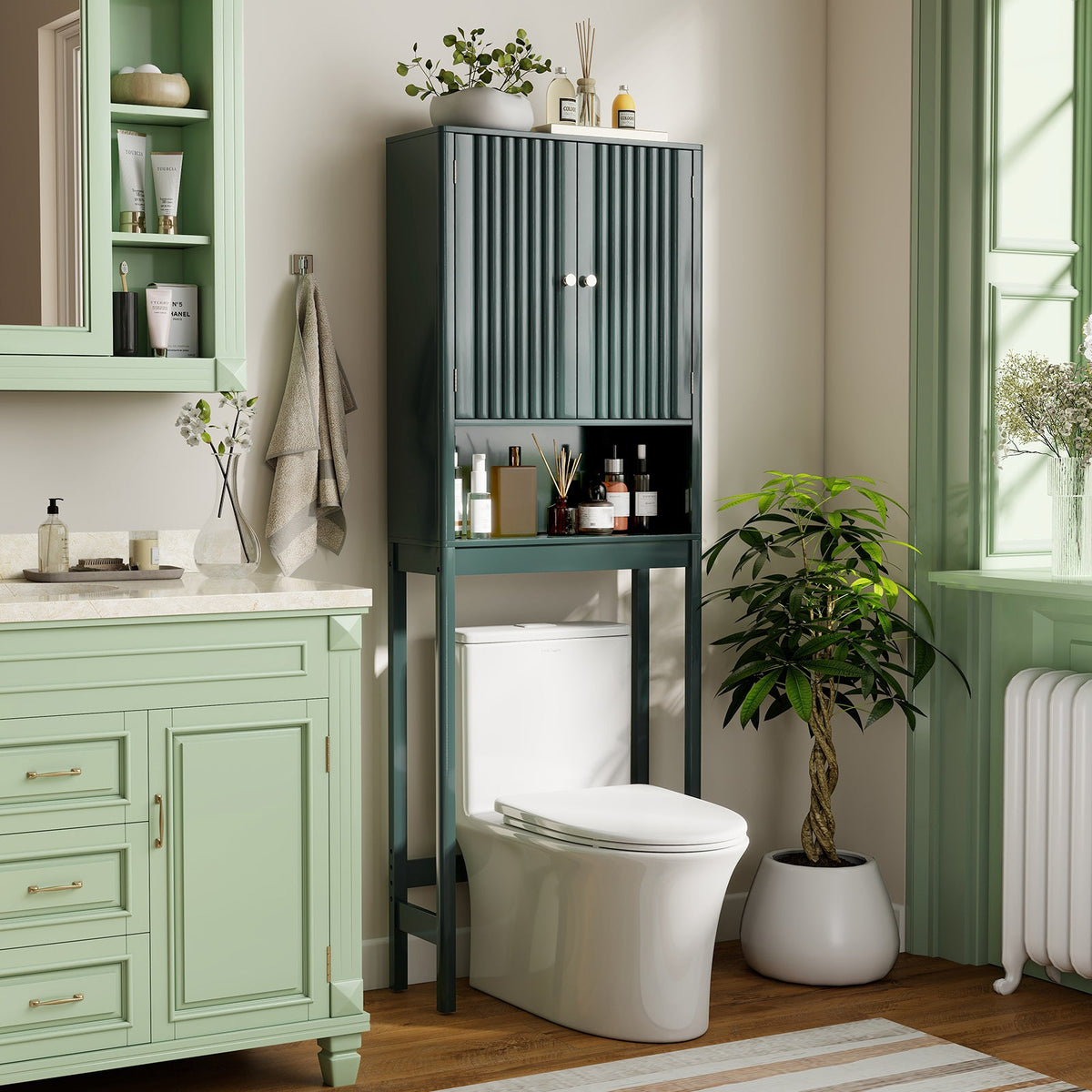 Over The Toilet Storage Cabinet with Fluted Doors