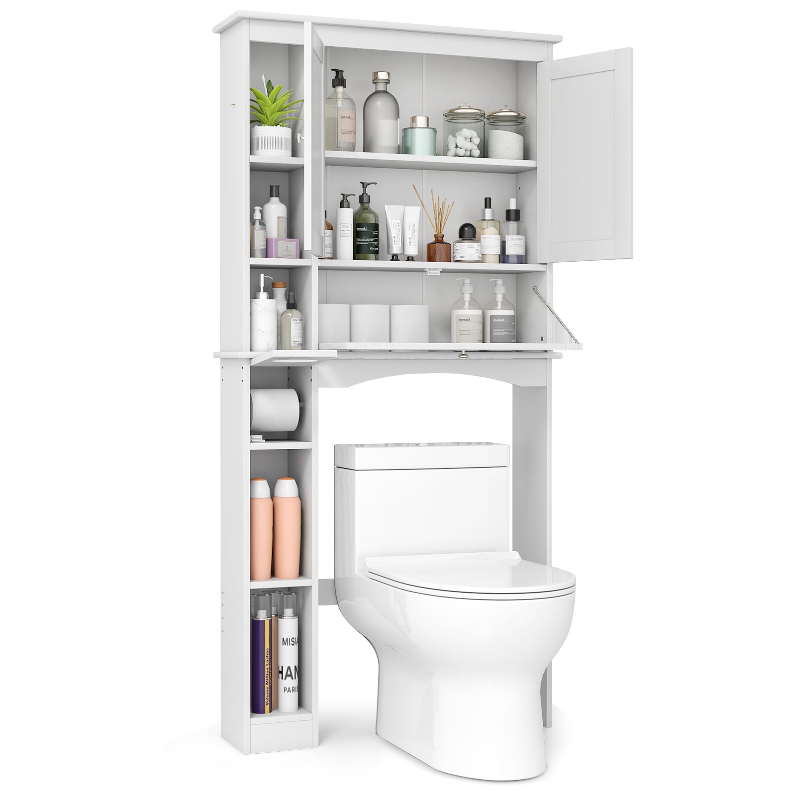 Over the Toilet Storage Cabinet with Adjustable Shelf and Bottom Bar-White