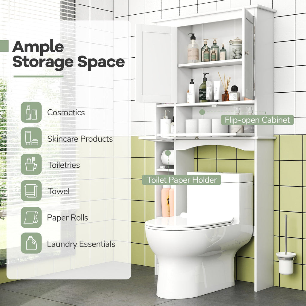 Over the Toilet Storage Cabinet with Adjustable Shelf and Bottom Bar-White