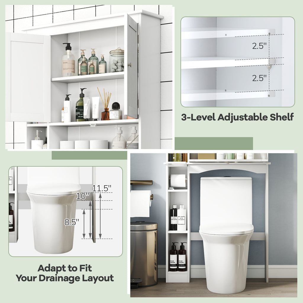 Over the Toilet Storage Cabinet with Adjustable Shelf and Bottom Bar-White