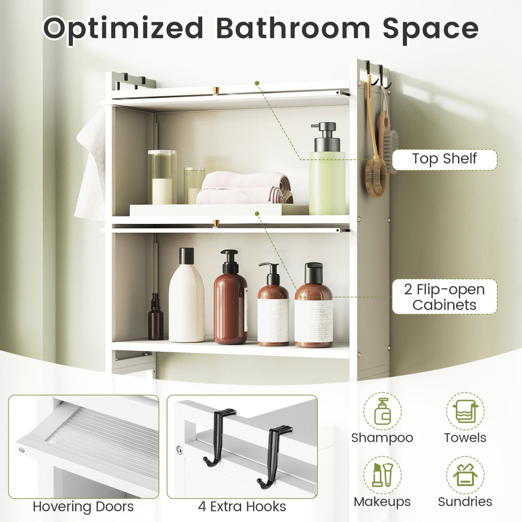 Over-the-toilet Cabinet Bathroom Organizer with 2 Flip-up Cabinets