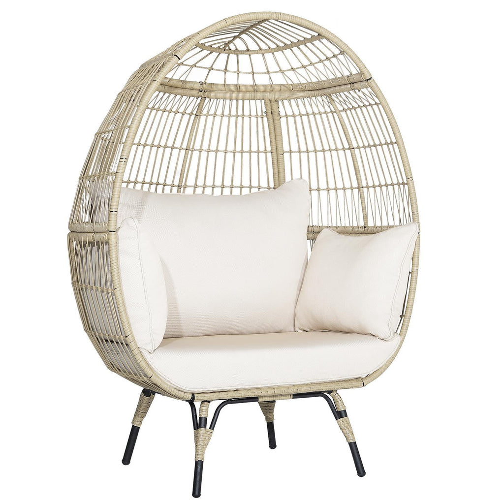 Oversized Rattan Egg Lounge Chair & 2-Seat Rattan Sofa with Cushions