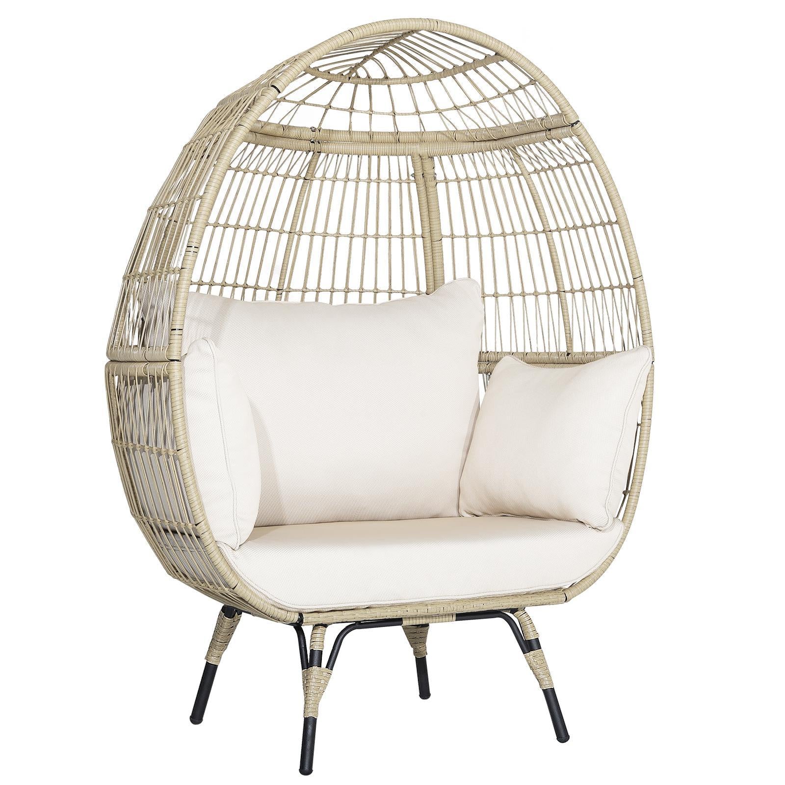 Oversized Rattan Egg Lounge Chair & 2-Seat Rattan Sofa with Cushions