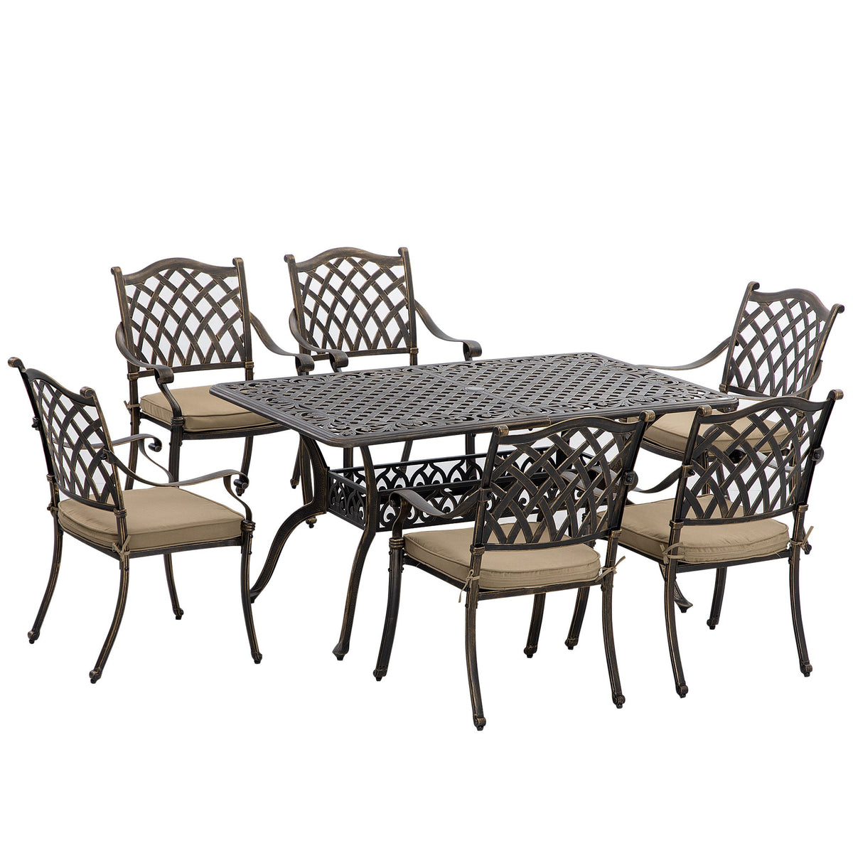 7-Piece Cast Aluminum Dining Set with Cushioned Chairs