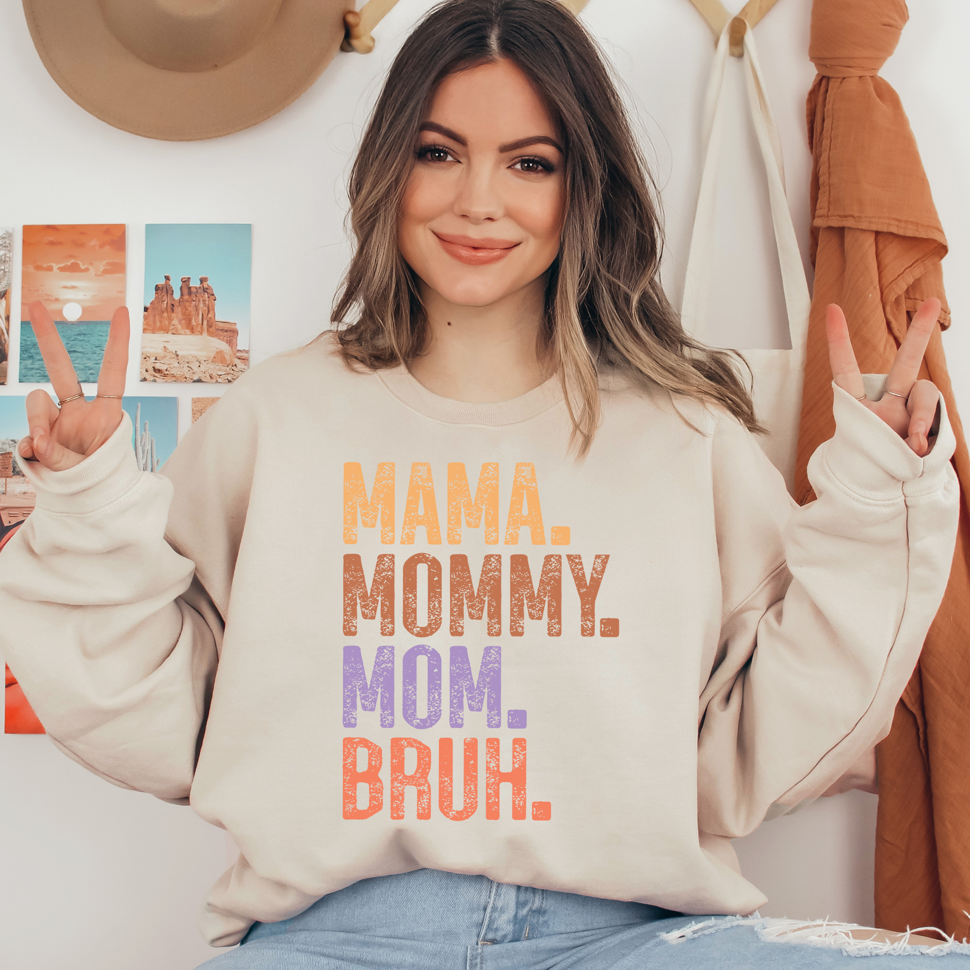 Mama. Mommy. Mom. Bruh. Retro Colorful Ready To Press DTF Transfers, DTF Hot Peel