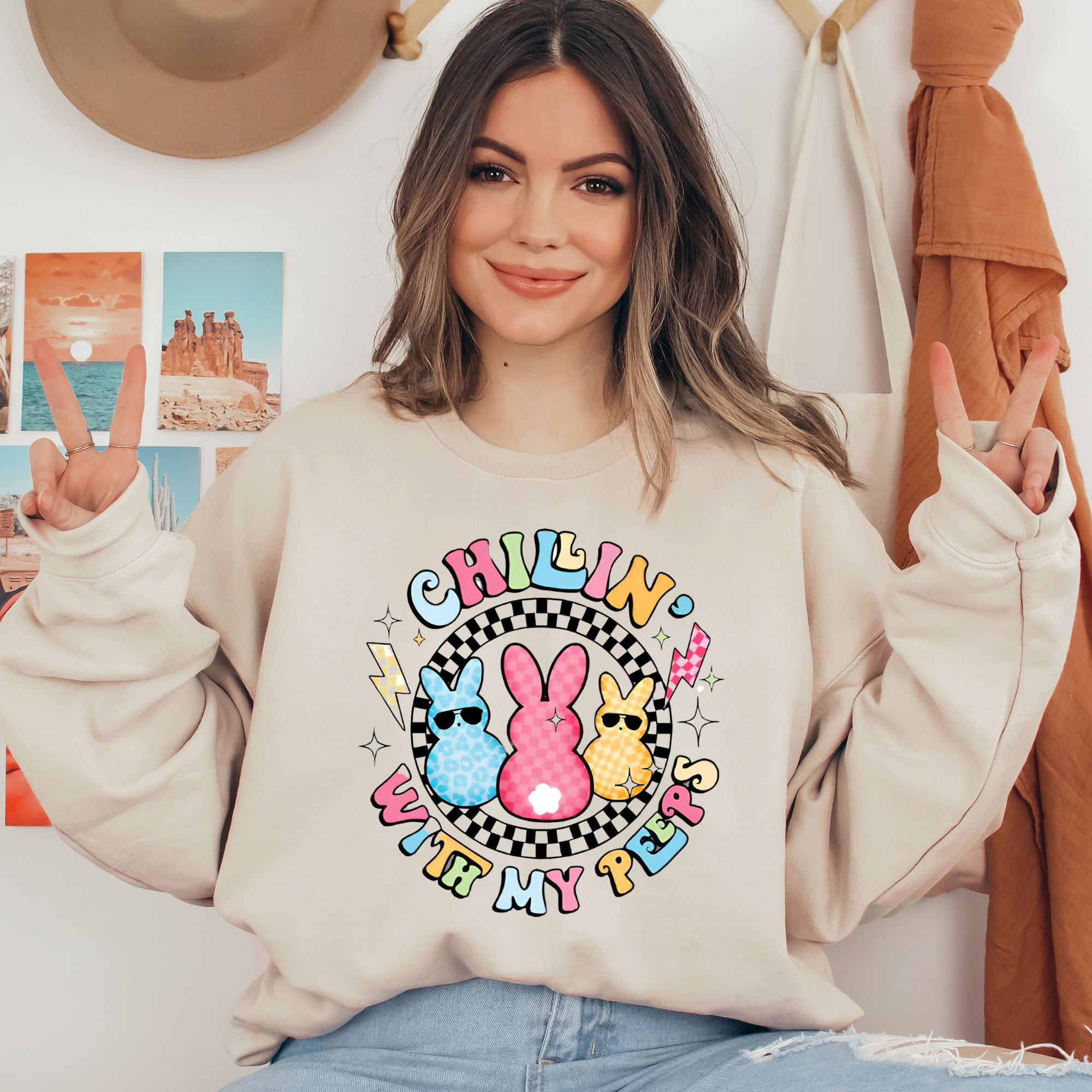 Chillin' With My Peeps Bunny Ready To Press DTF Transfers, DTF Hot Peel