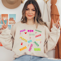 Mom, Mama, Mater Colorful Text Ready To Press DTF Transfers, DTF Hot Peel