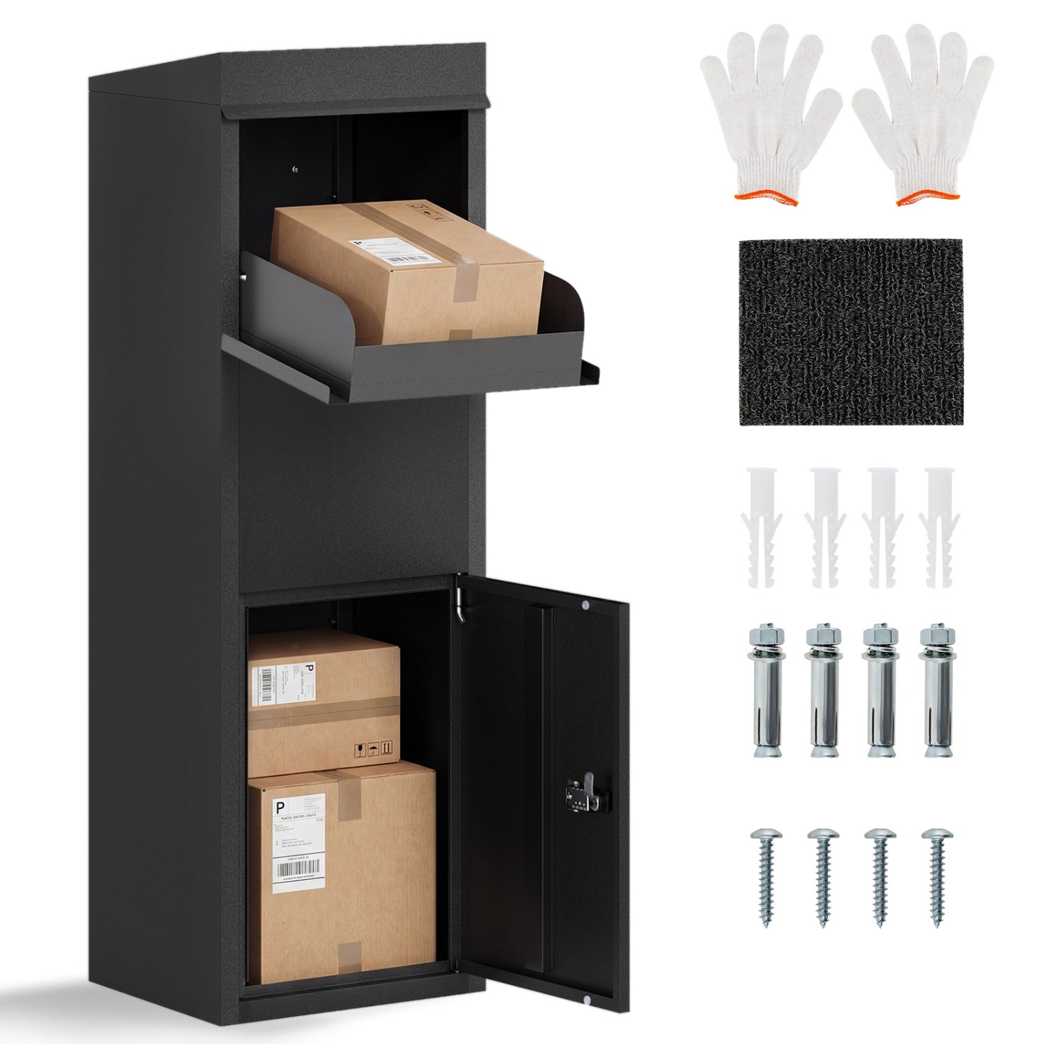 Package Delivery Box for Outside with Anti-Theft Baffle Sloped Roof