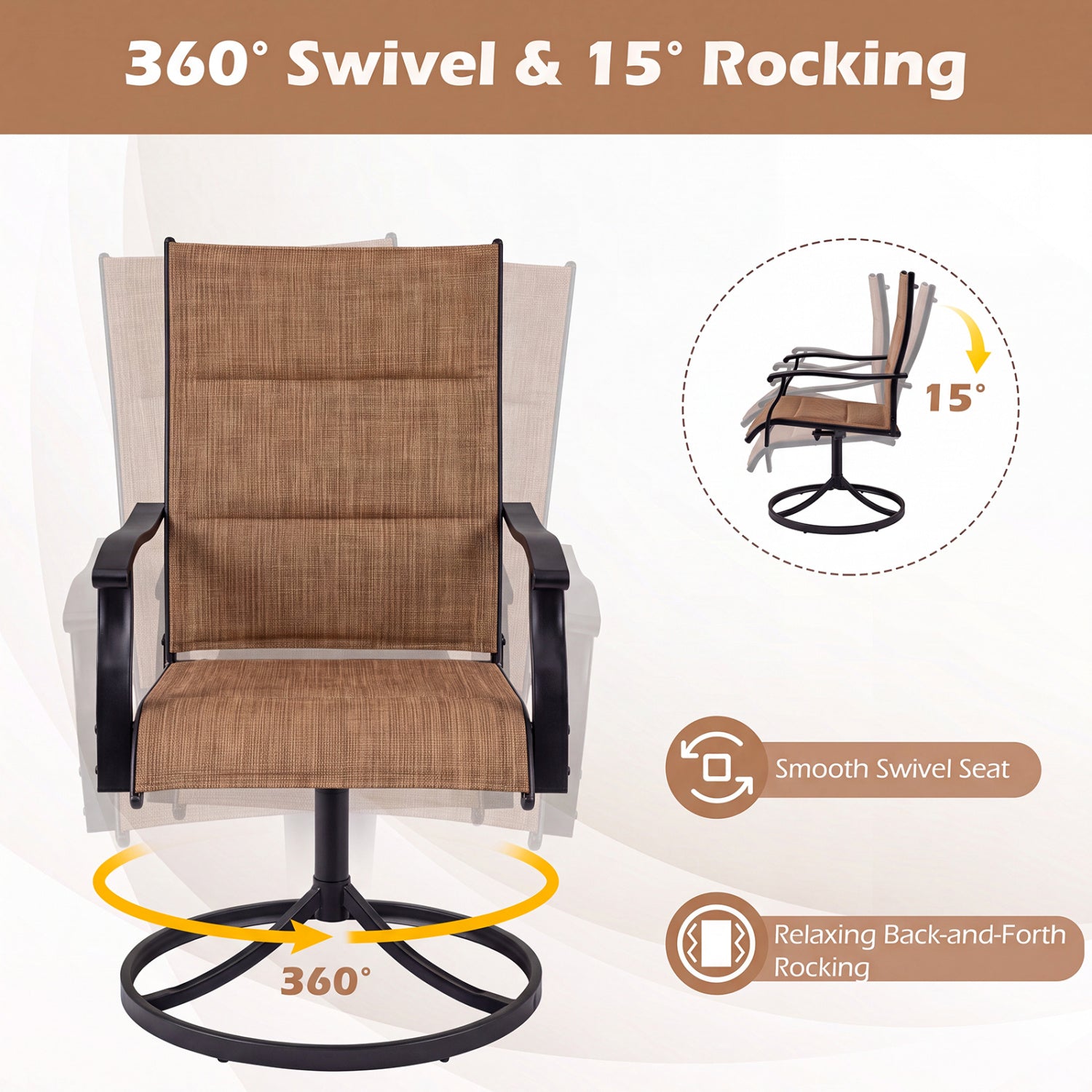 Swivel Patio Dining Chairs Set of 2 with Padded Seats