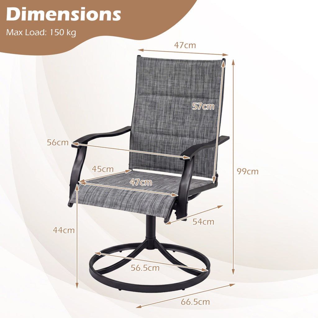 Swivel Patio Dining Chairs Set of 2 with Padded Seats