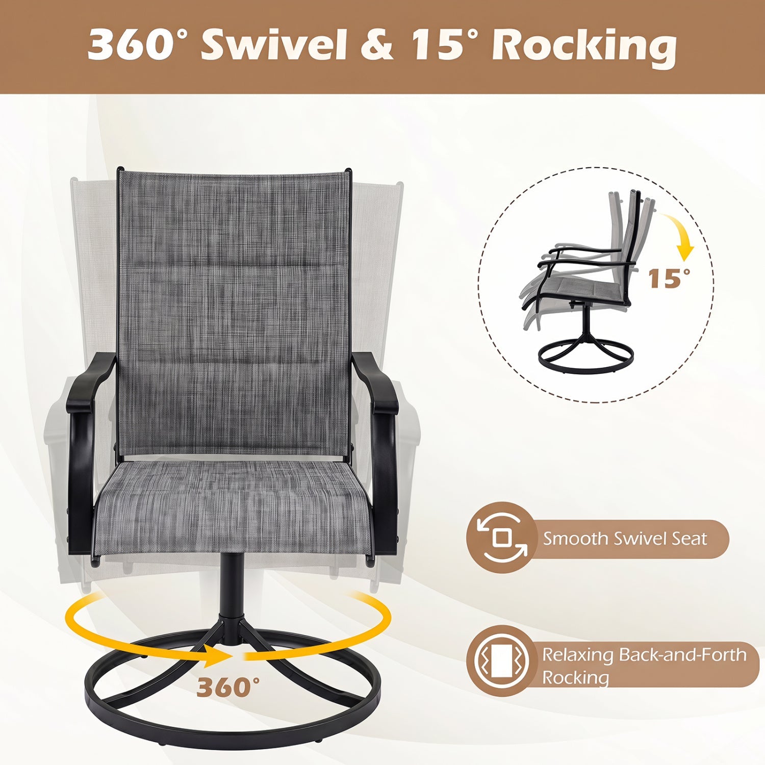Swivel Patio Dining Chairs Set of 2 with Padded Seats