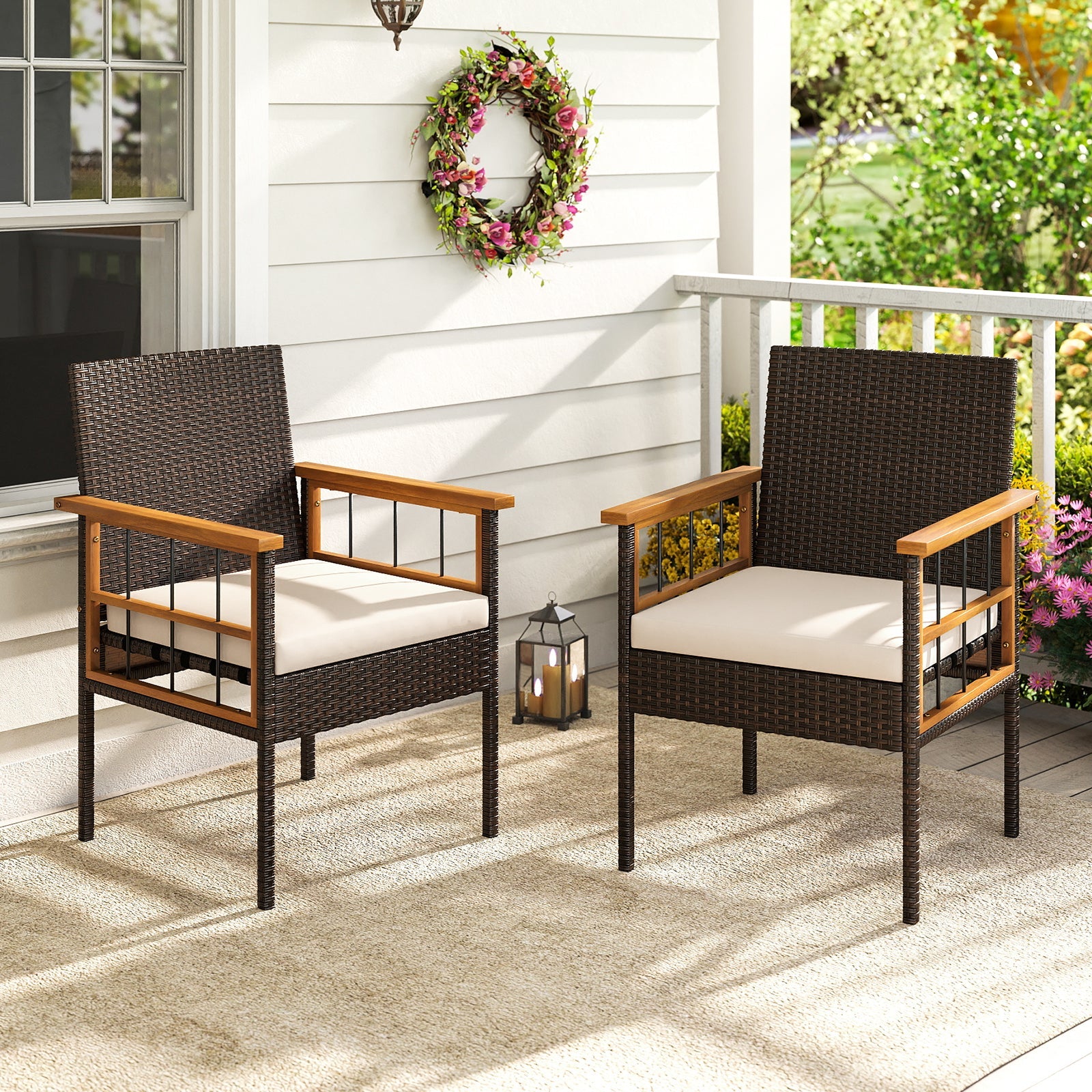 Patio Dining Chairs Set of 2 with Soft Cushions-White