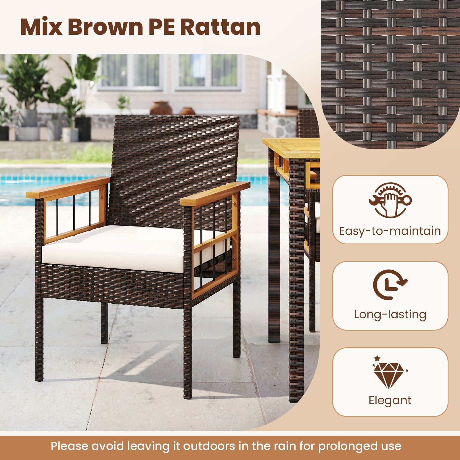 Patio Dining Chairs Set of 2 with Soft Cushions-White