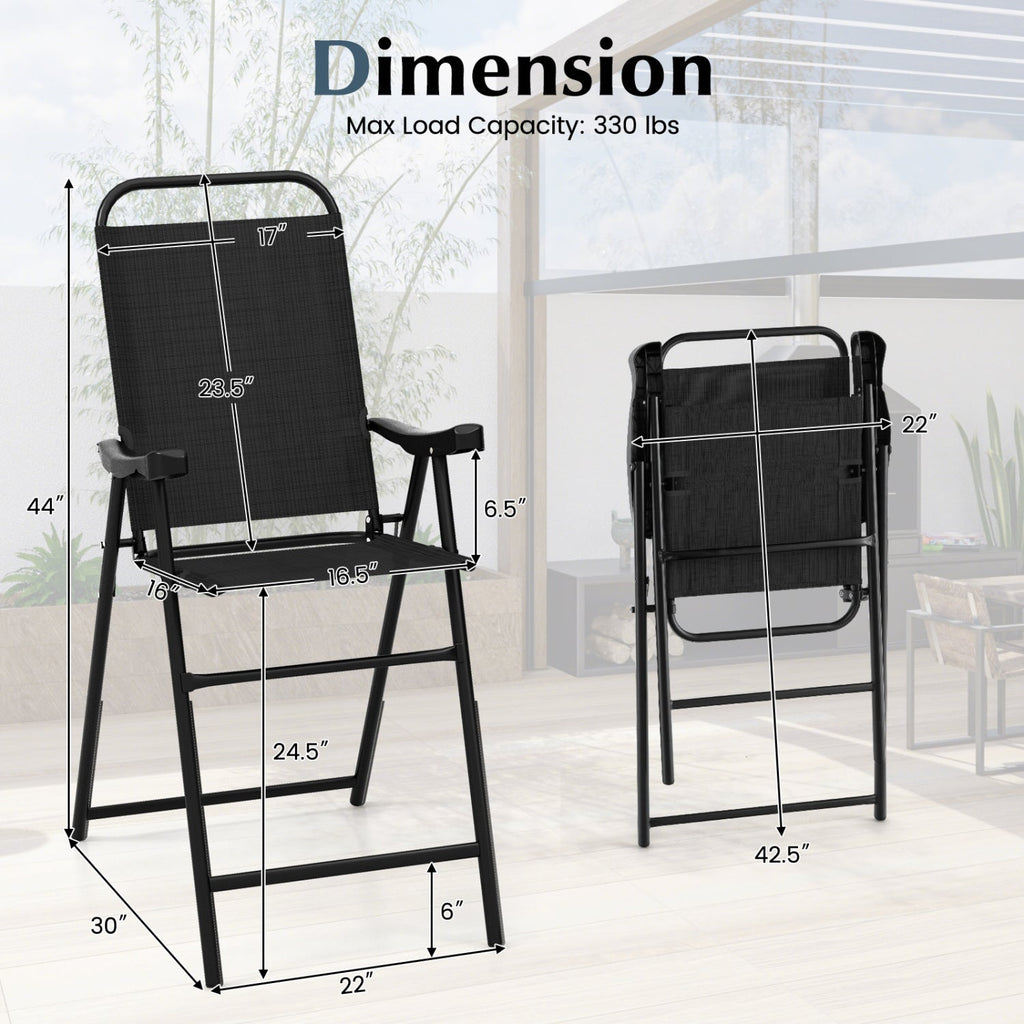 Folding Patio Bar Stool Set of 4 with Metal Frame & Footrest