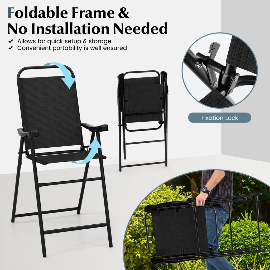 Folding Patio Bar Stool Set of 4 with Metal Frame & Footrest