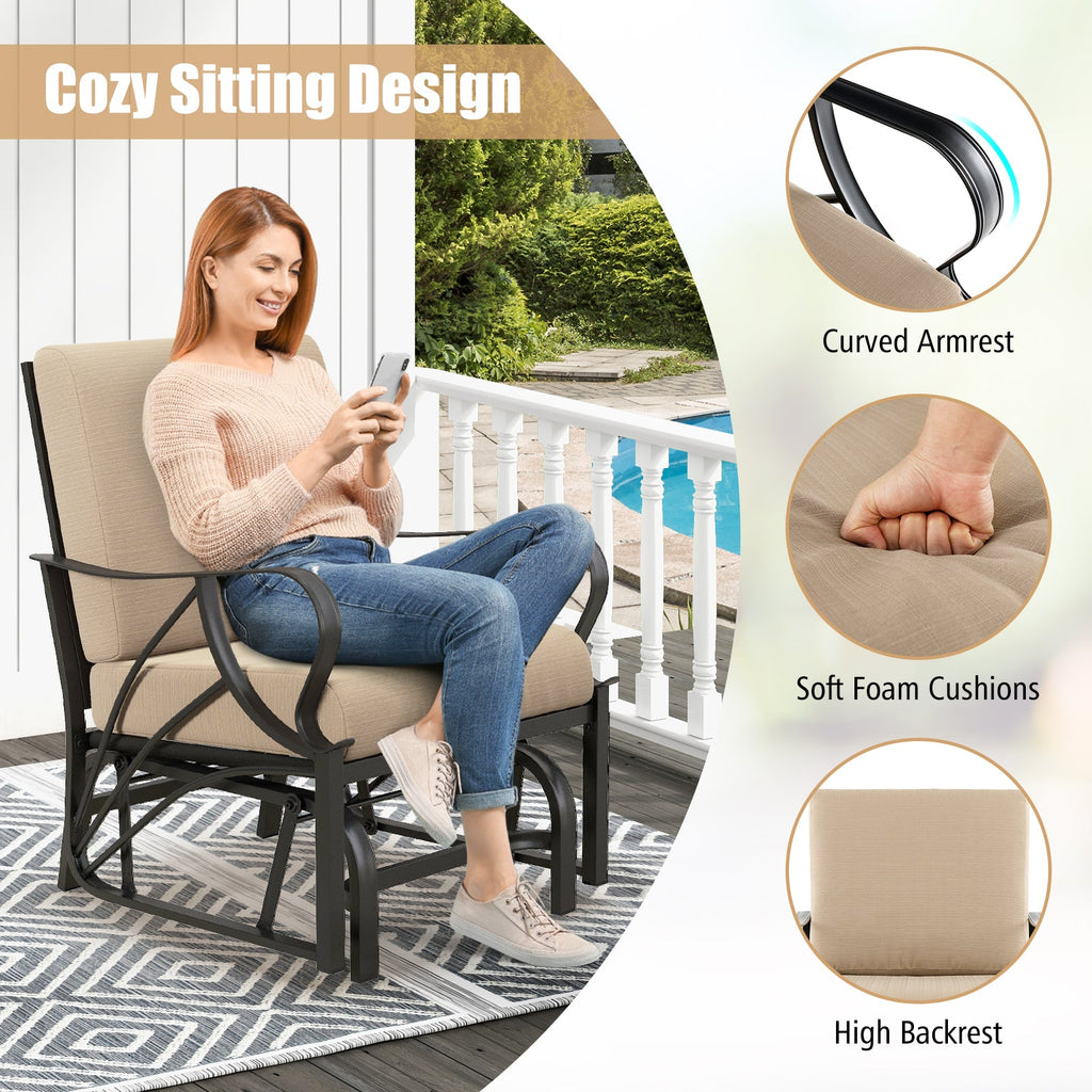 Patio Glider Rocking Chair with Thick Cushion and Curved Armrest