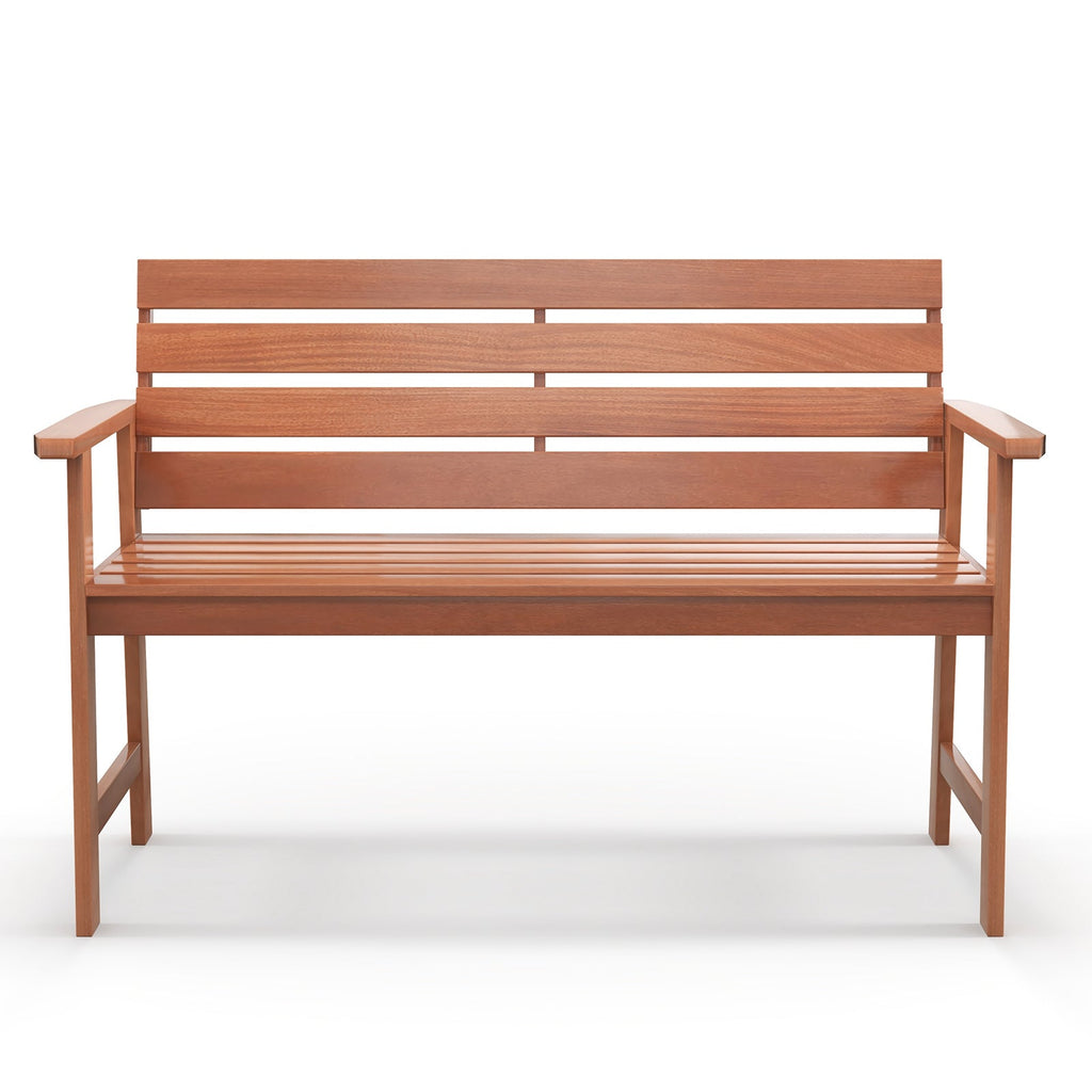 Patio Solid Wood Bench Wood 2-Seat Chair with Breathable Slatted Seat & Inclined Backrest