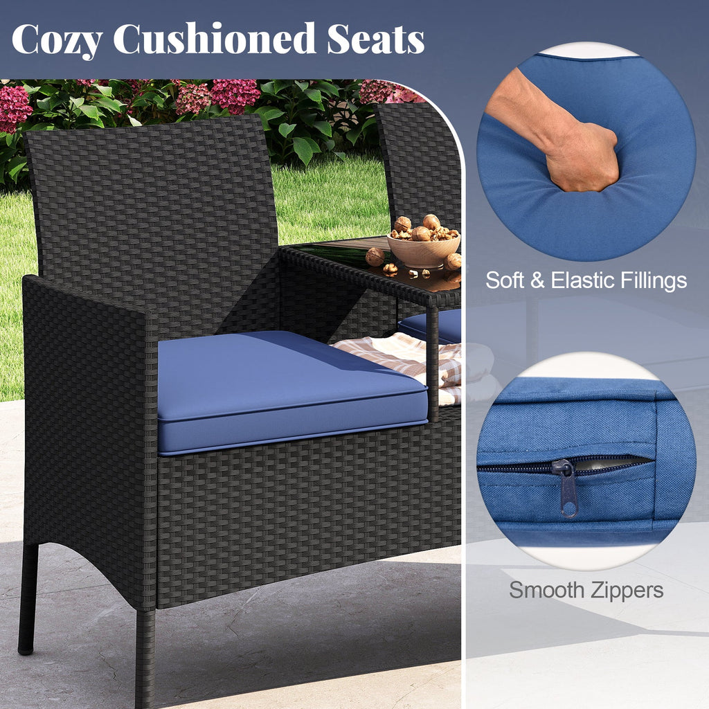 Patio Loveseat with Built-in Table for Backyard Porch