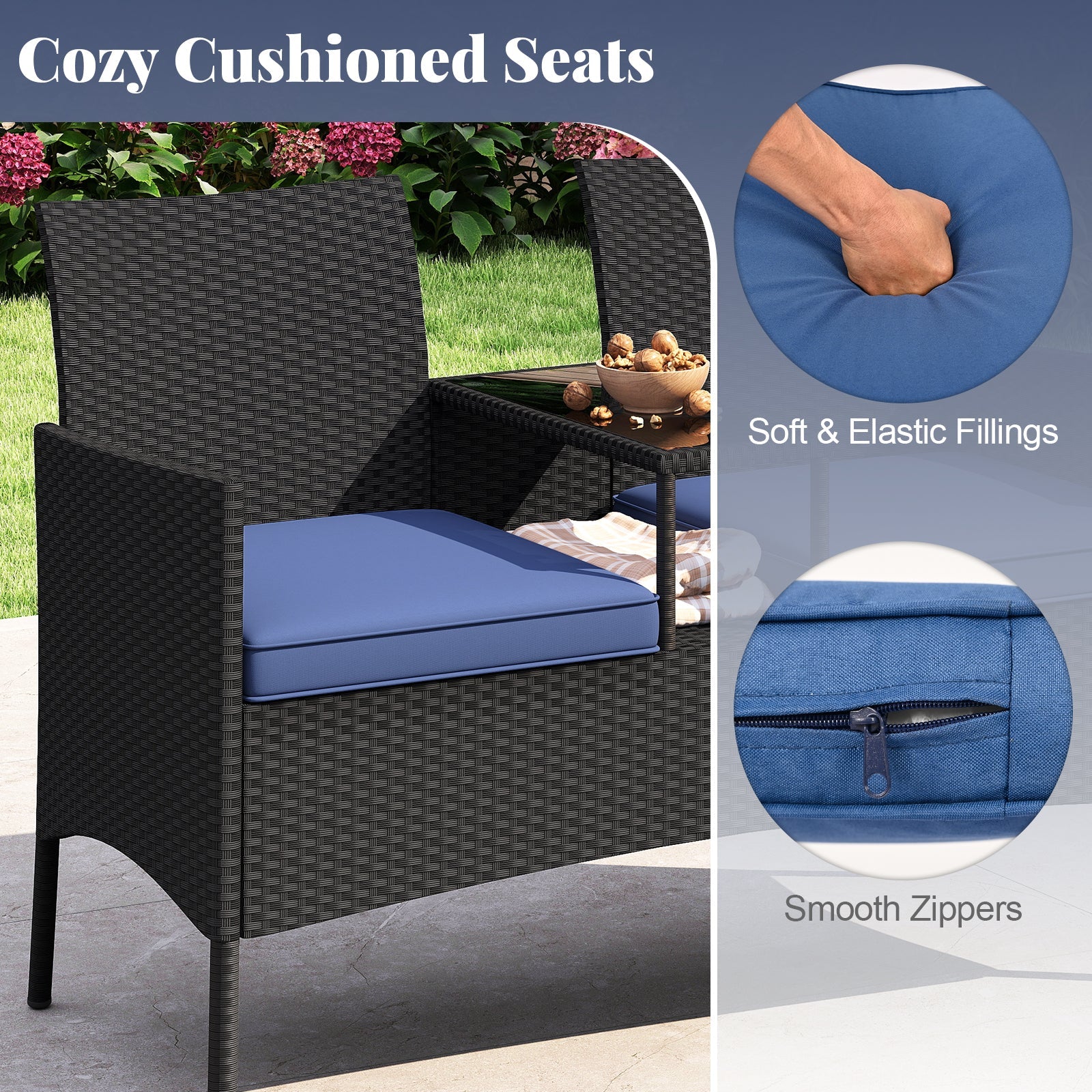 Patio Loveseat with Built-in Table for Backyard Porch
