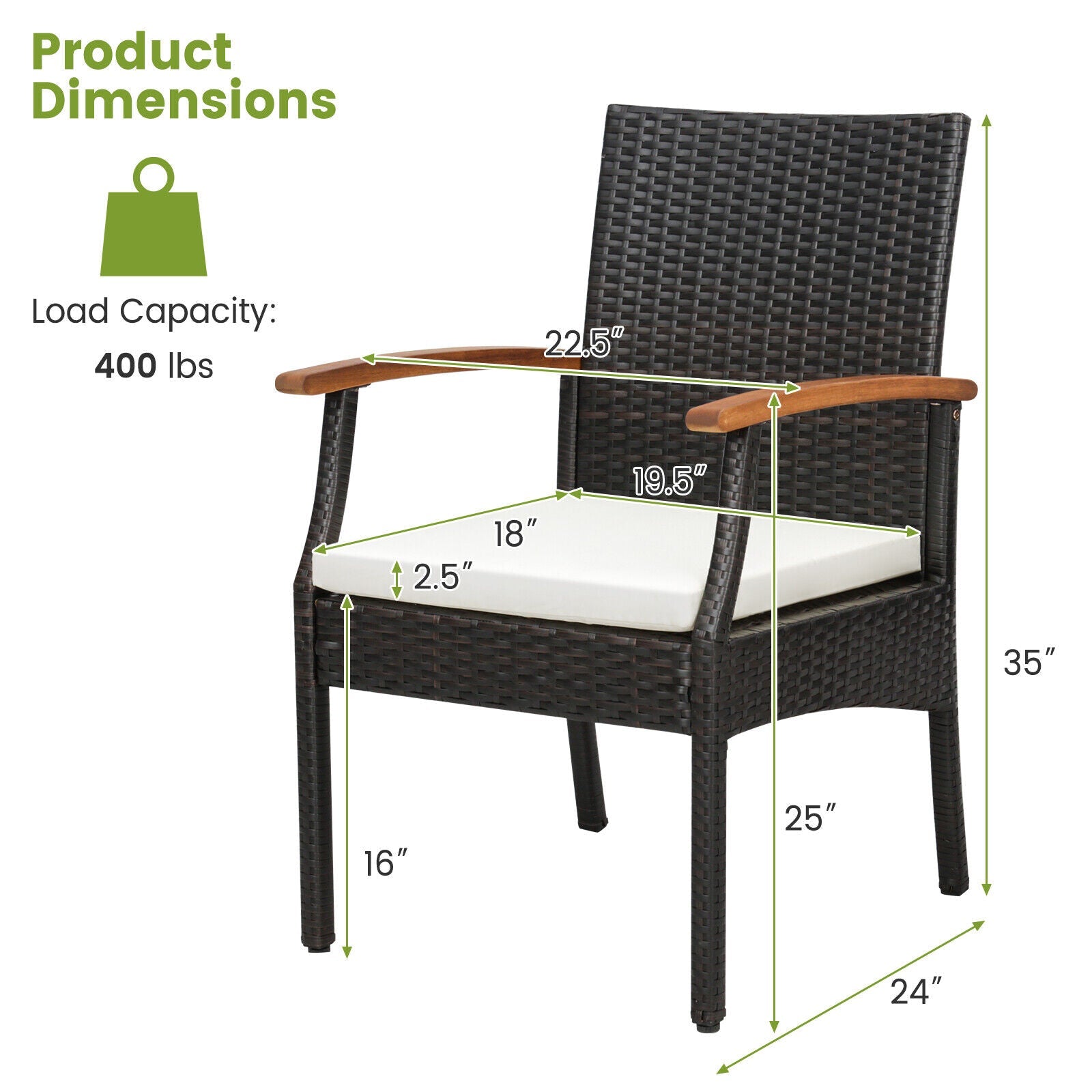 7 Pieces Patio Wicker Cushioned Dining Set with Wood Armrest and Umbrella Hole