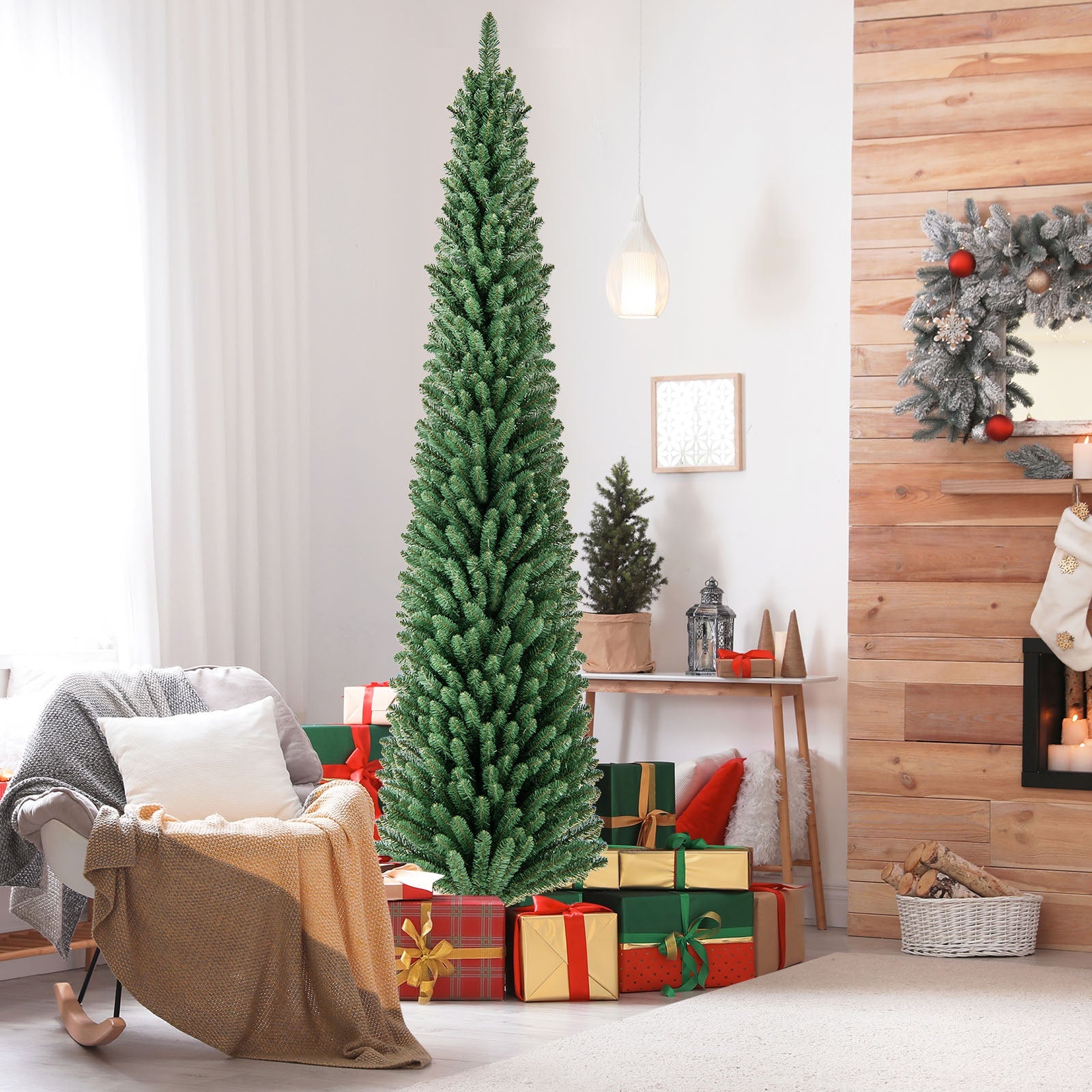 Pencil Christmas Tree with Memory Wire Branch Tips and Warm LED Lights