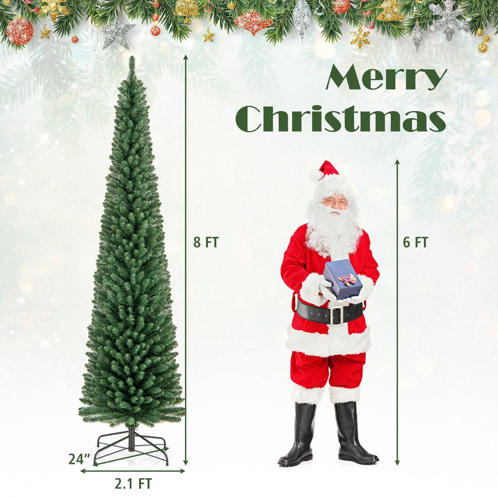 Pencil Christmas Tree with Memory Wire Branch Tips and Warm LED Lights