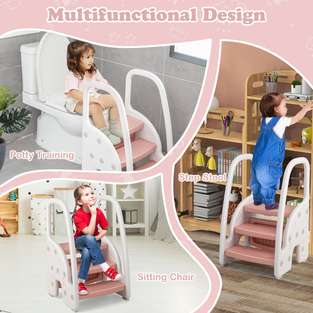3-Step Stool with Safety Handles and Non-slip Pedals for Toddlers