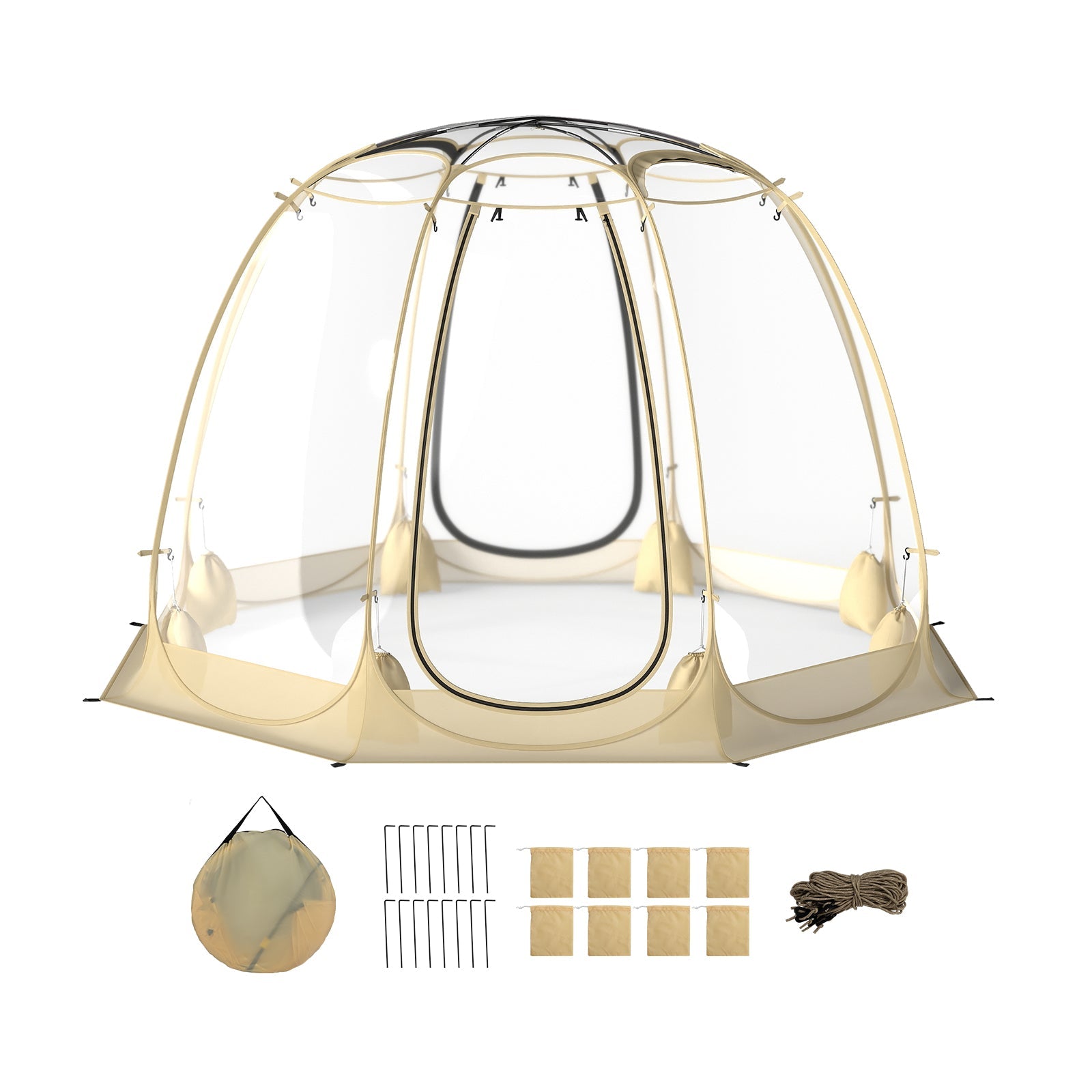 Pop Up Bubble Tent 630¬∞ Transparent PVC Igloo 8.5 x 8.5 FT Instant Setup Screen House for 5-6 People-Beige