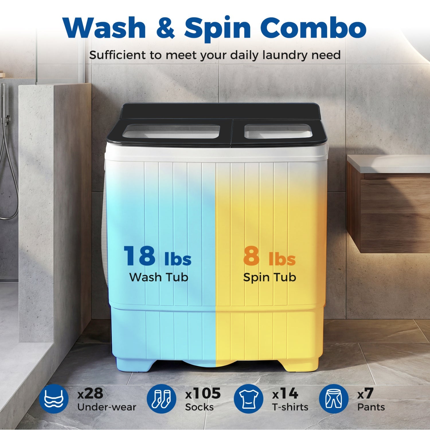 Portable Washing Machine with 18 LBS Washer and 8 LBS Spinner Combo