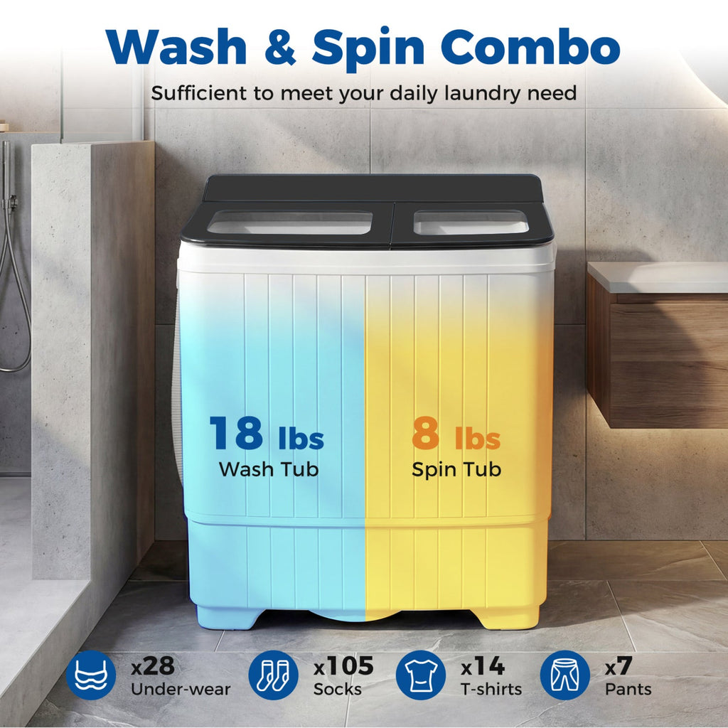 Portable Washing Machine with 18 LBS Washer and 8 LBS Spinner Combo