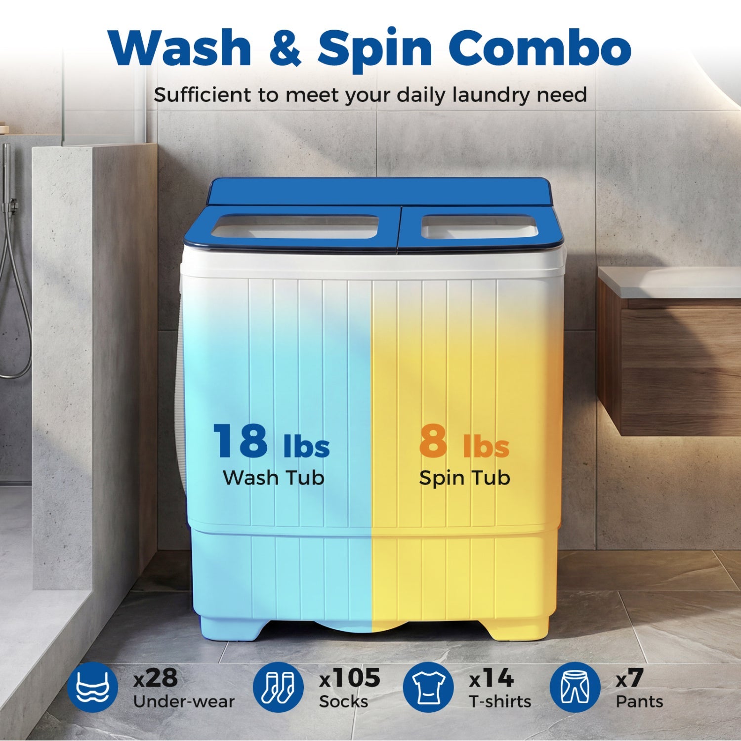 Portable Washing Machine with 18 LBS Washer and 8 LBS Spinner Combo