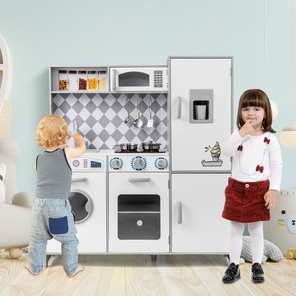 Pretend Play Kitchen for Kids Aged 3+ with Real Sounds and Lights-White