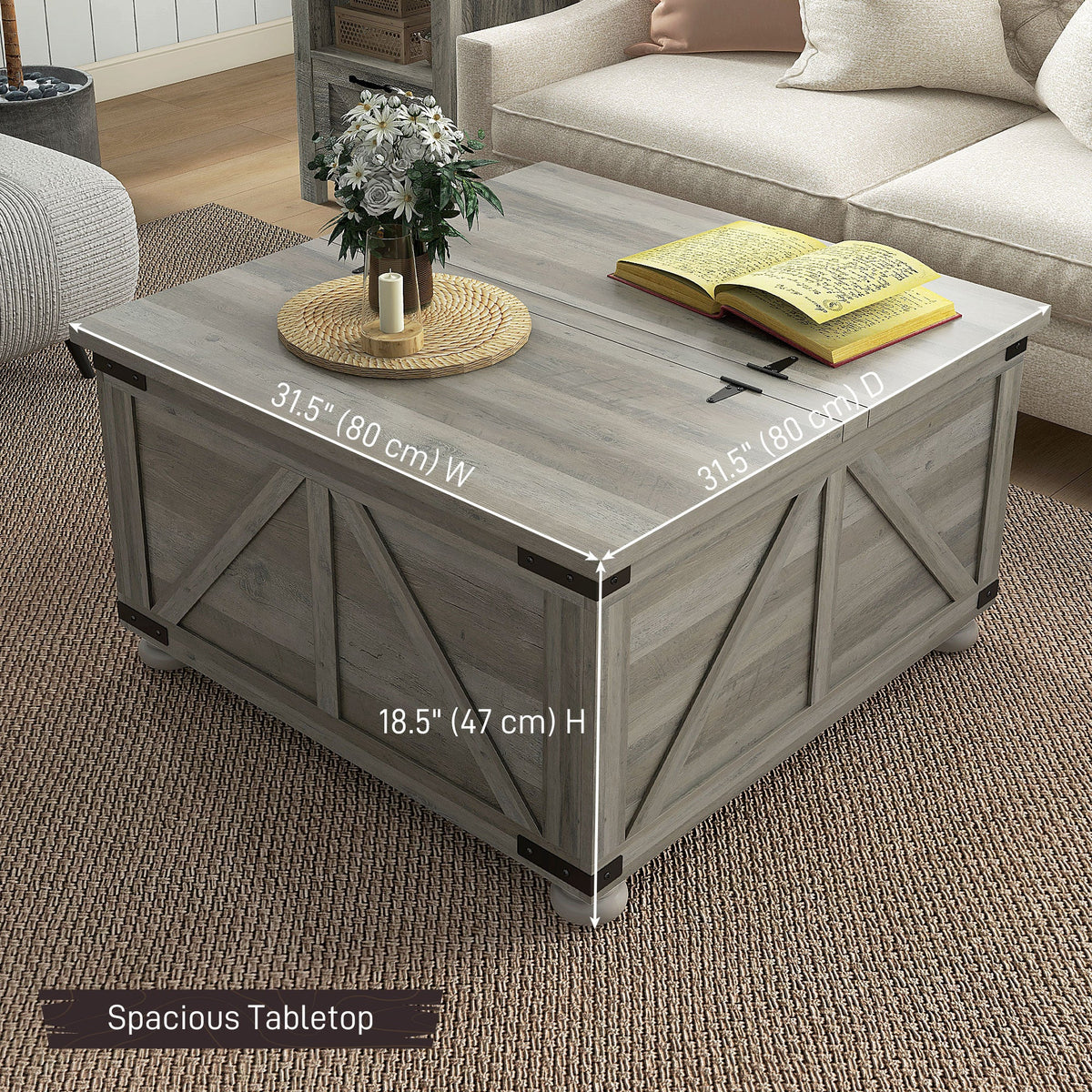 Farmhouse Square Coffee Table with Flip-Top Storage - Distressed Grey