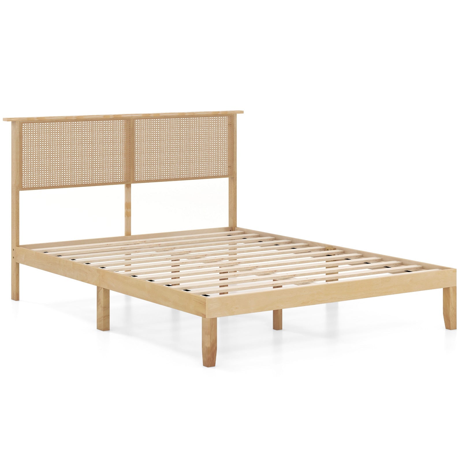 Twin/Full/Queen Size Bed Frame with Rattan Headboard