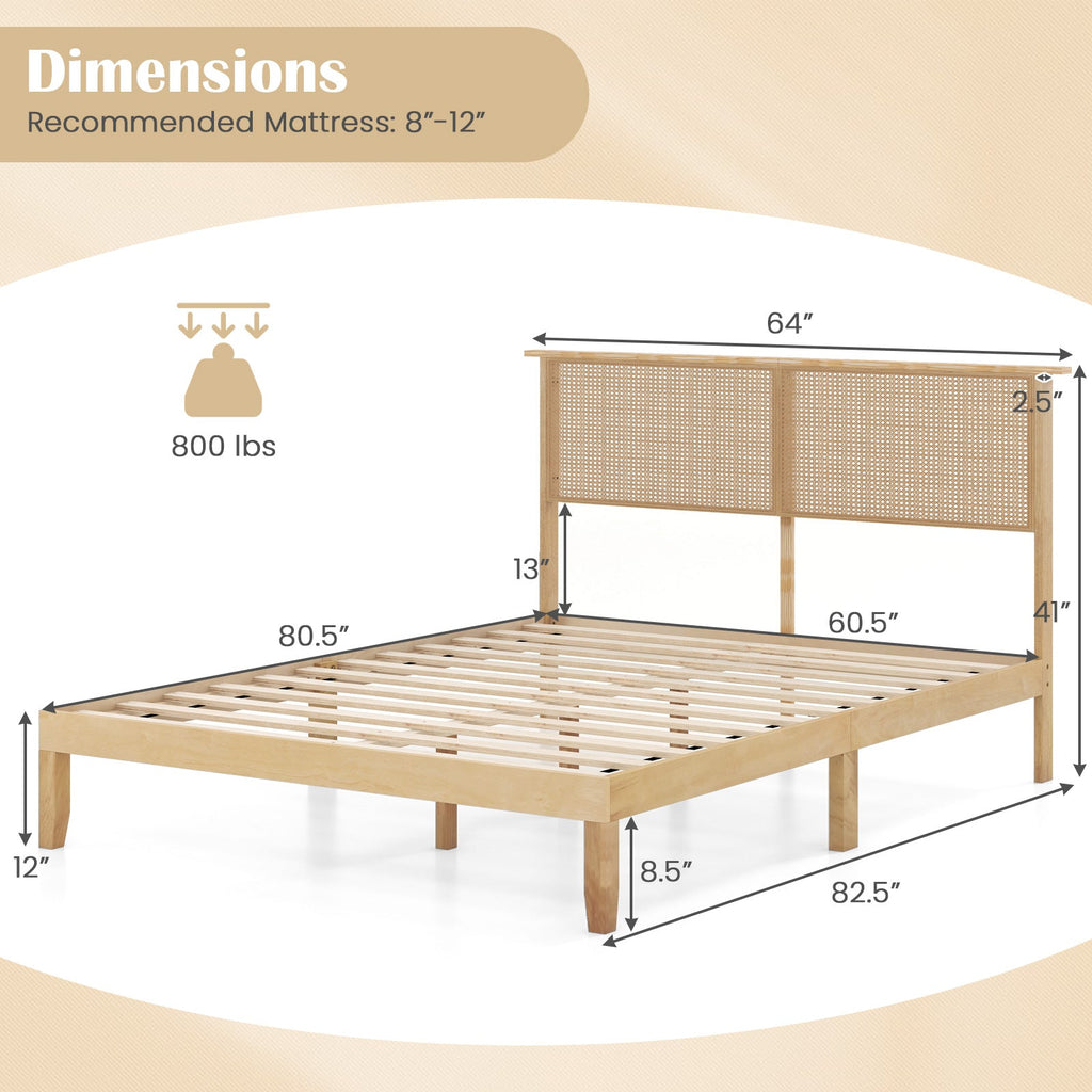 Twin/Full/Queen Size Bed Frame with Rattan Headboard