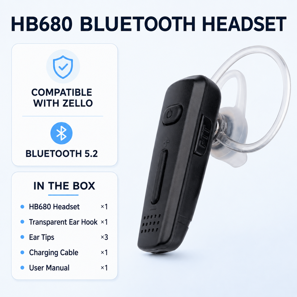 RUYAGE HB680 Bluetooth PTT Earpiece for Zello PoC Radios