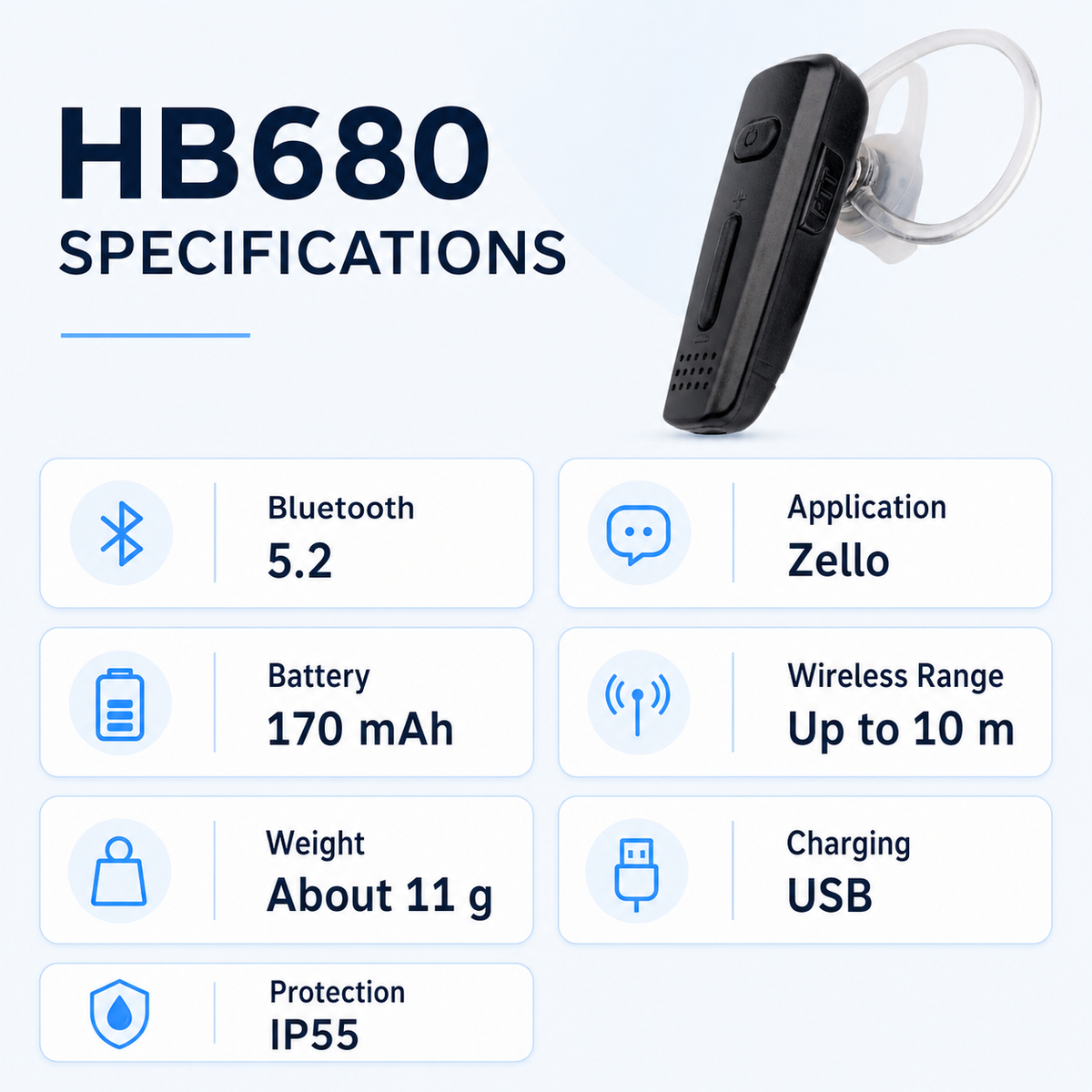 RUYAGE HB680 Bluetooth PTT Earpiece for Zello PoC Radios