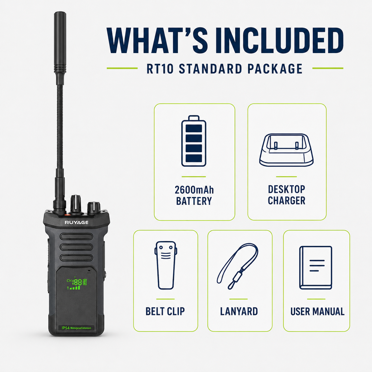 RUYAGE RT10 20W UHF Long-Range Analog Walkie Talkie