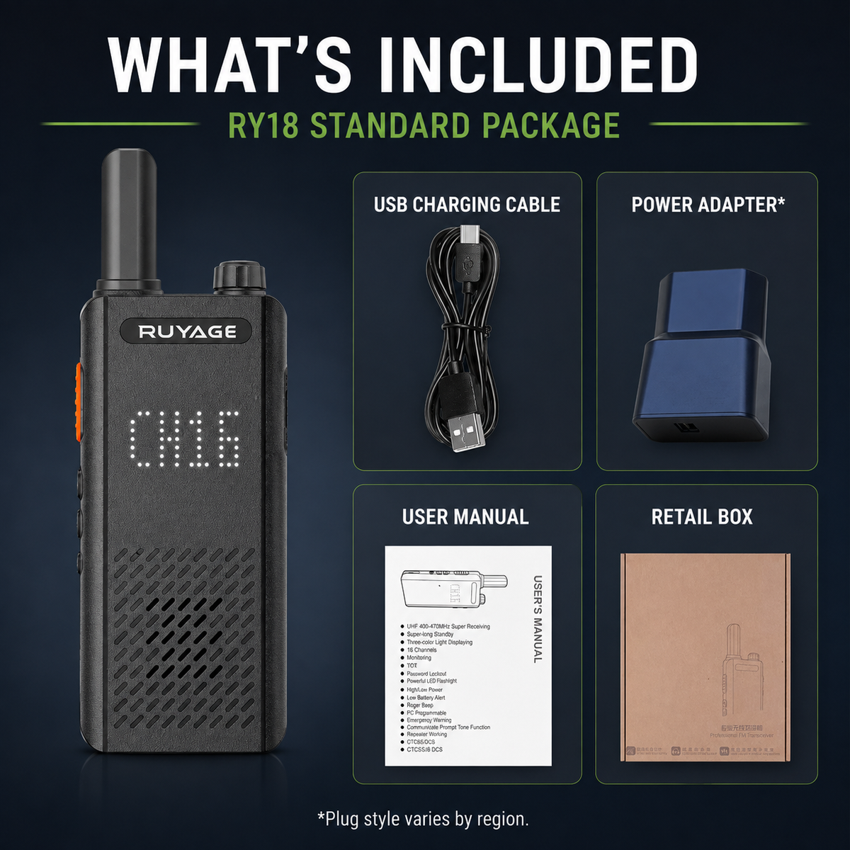 RUYAGE RY18 Ultra-Thin UHF Analog Walkie Talkie – One-Key Pairing