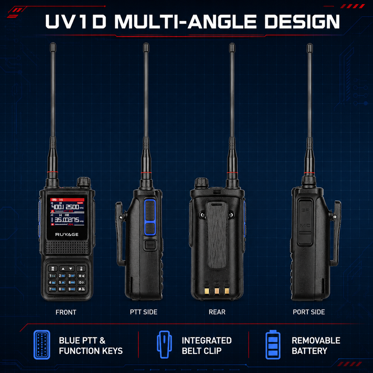 RUYAGE UV1D 5W 6-Band VHF/UHF Analog Walkie Talkie