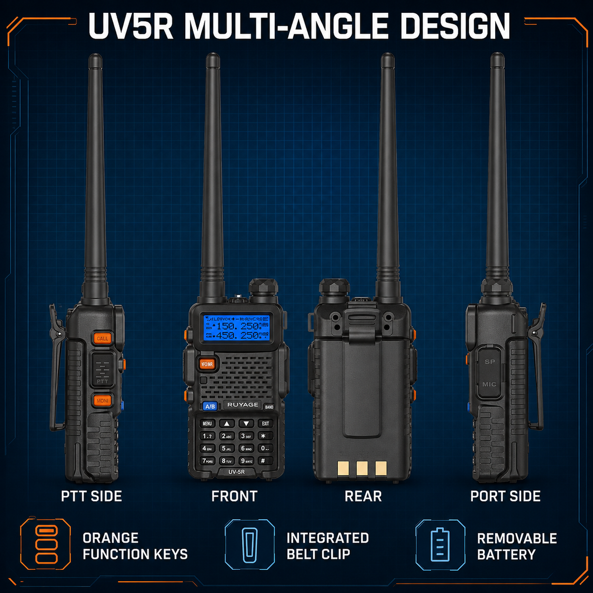 RUYAGE UV5R 6 Band VHF/UHF Analog Walkie Talkie