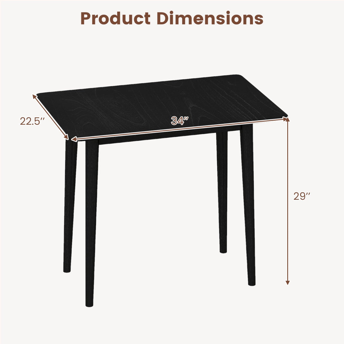 Rectangular Wooden Dining Table for 2-4 34 Inch Farmhouse Solid Wood Kitchen Table