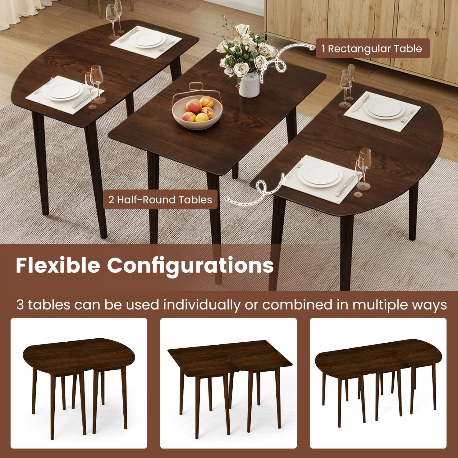 Rectangular Wooden Dining Table for 2-4 34 Inch Farmhouse Solid Wood Kitchen Table