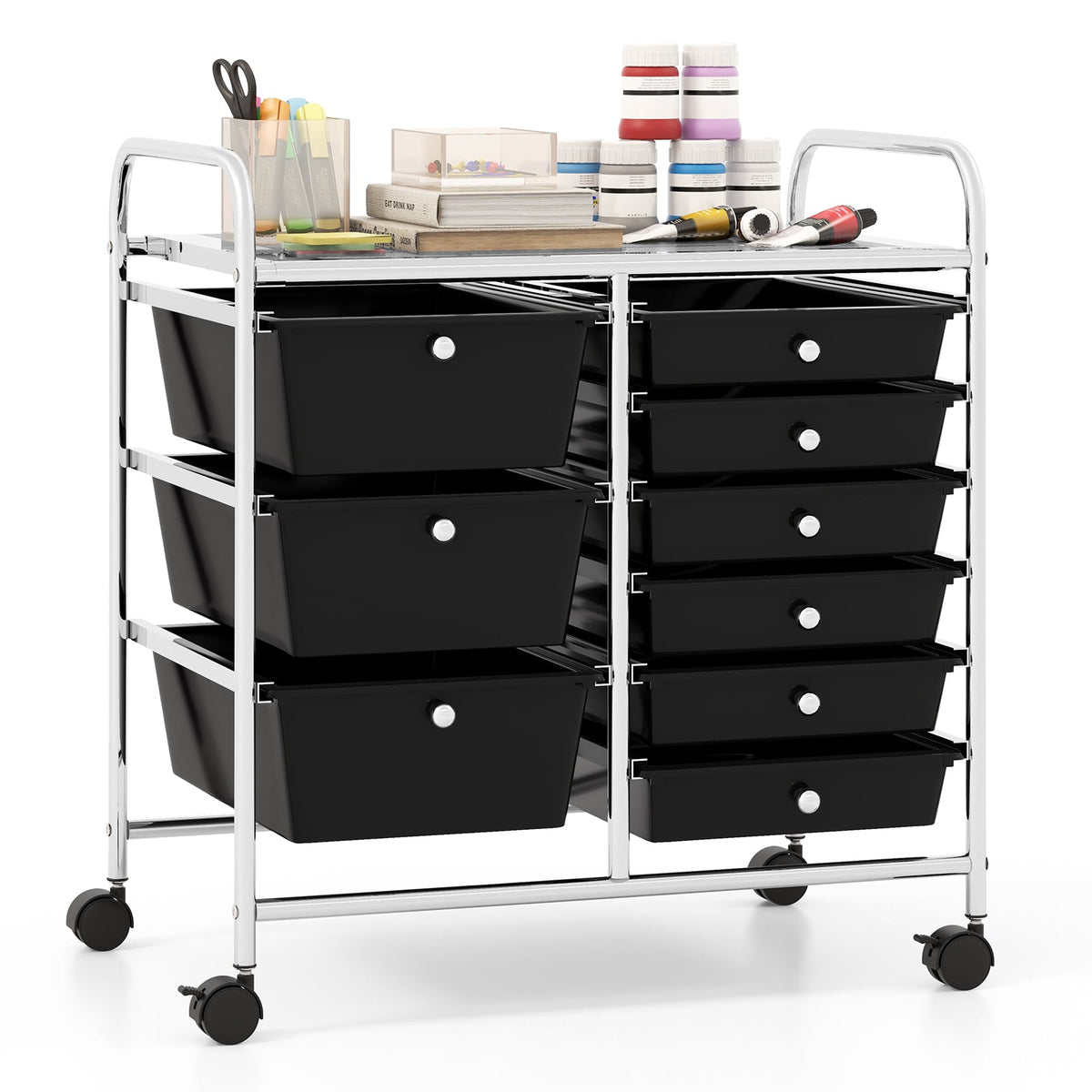 9-Drawer Rolling Storage Cart with Colorful Drawers and Metal Frame