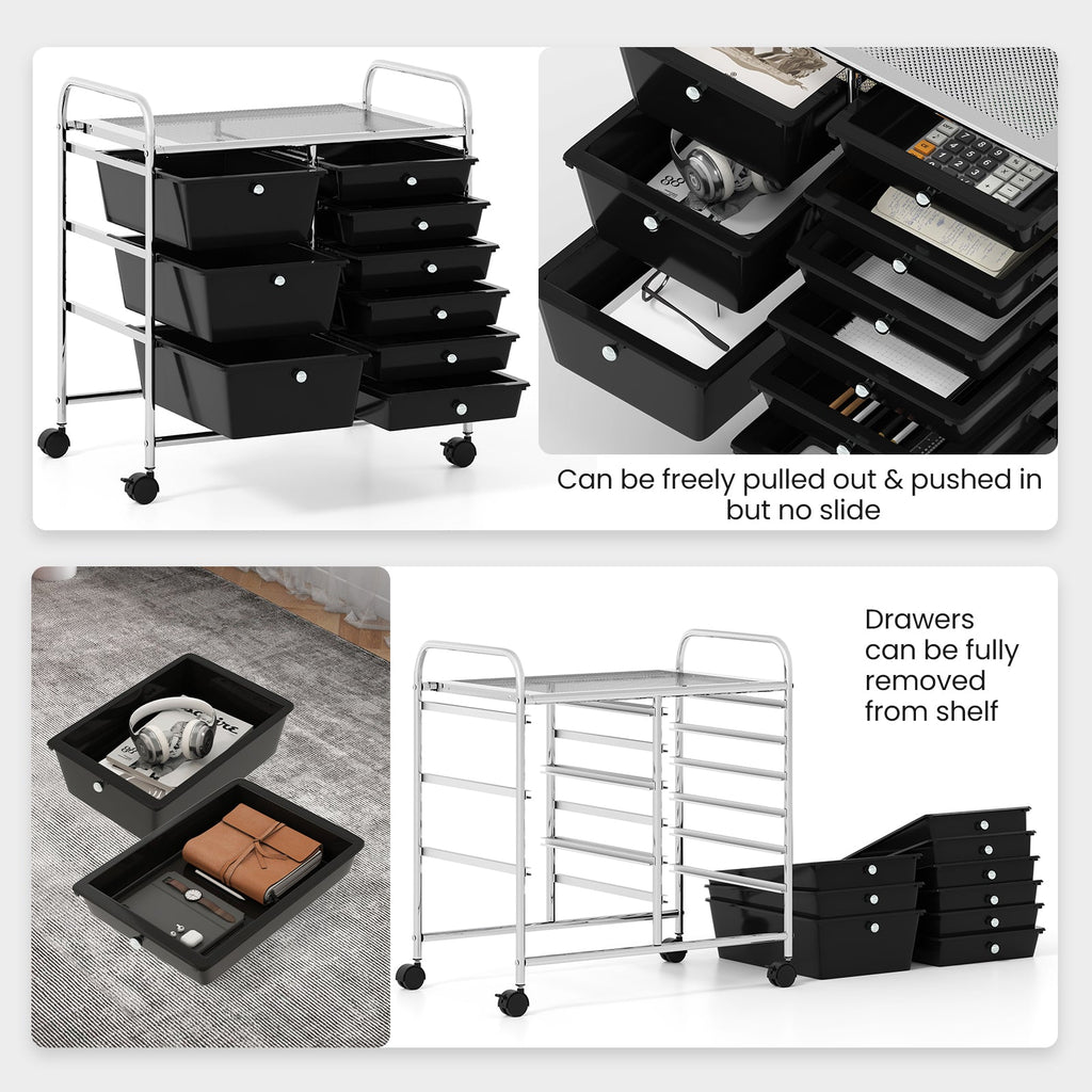 9-Drawer Rolling Storage Cart with Colorful Drawers and Metal Frame