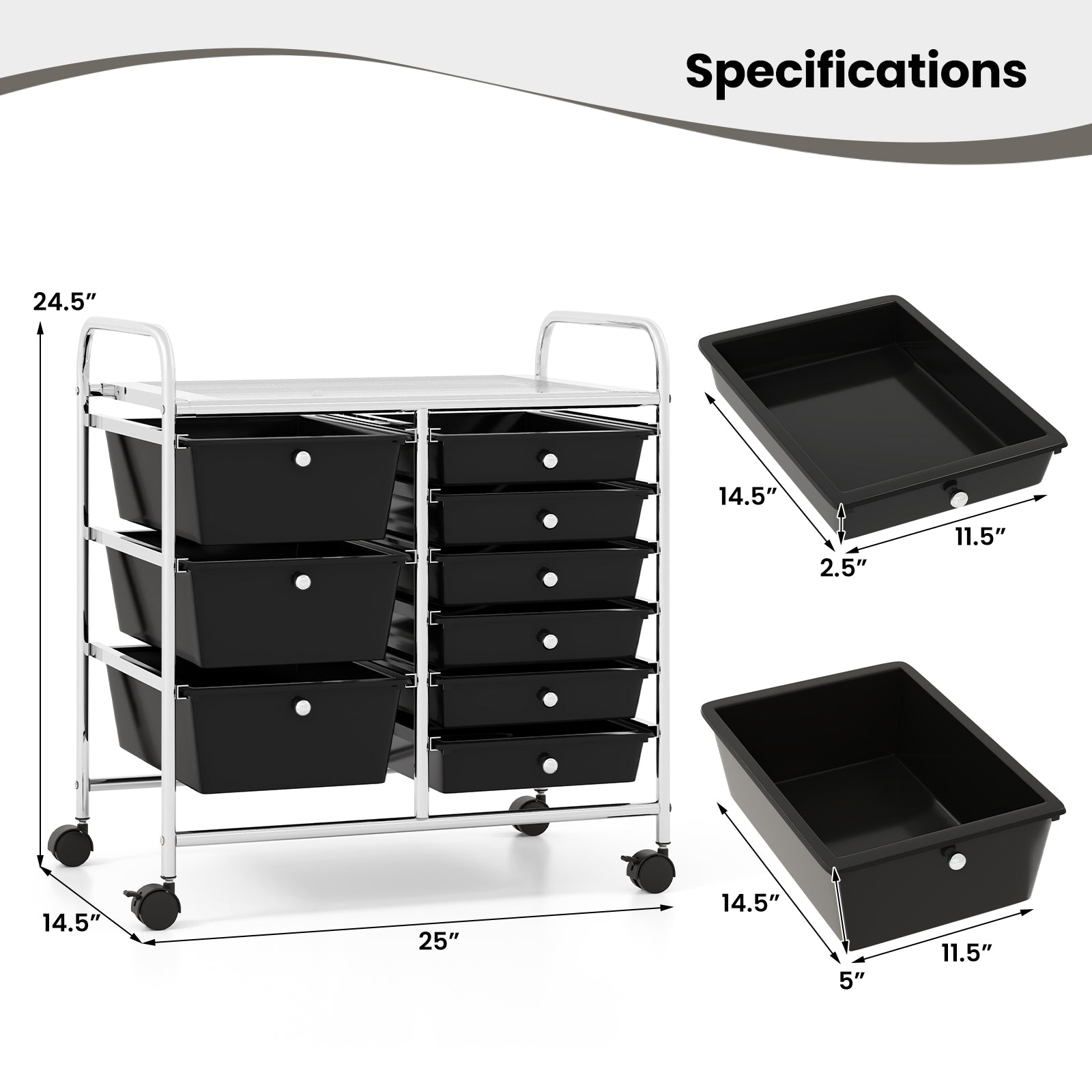 9-Drawer Rolling Storage Cart with Colorful Drawers and Metal Frame
